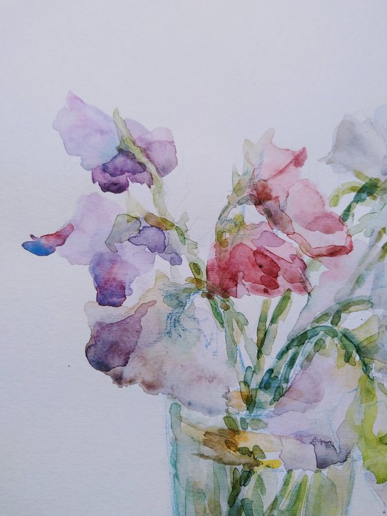 Sweet pea.  Original watercolour painting. 2021