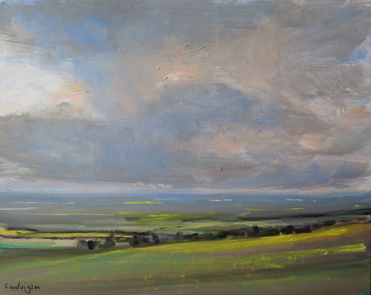 Impressionistic Landscape Oil Painting By Malcolm Ludvigsen, 26 X 19", Yorkshire Wolds, Nov 29, Original Artwork