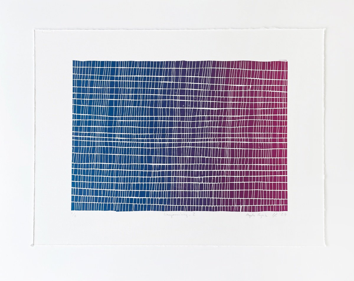 Geometric Abstract Linocut By Agata Kycia, 16 X 20, Compromising_2, Original Artwork