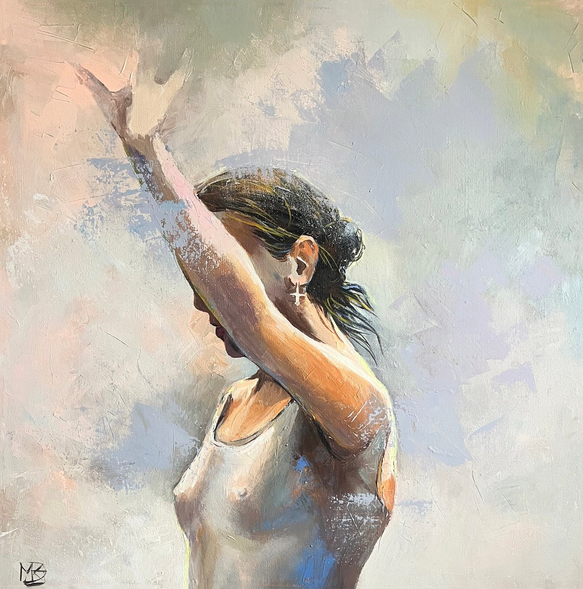 Impressionistic Portrait Acrylic Painting By Maria Kireev, 24 X 24", Dancer