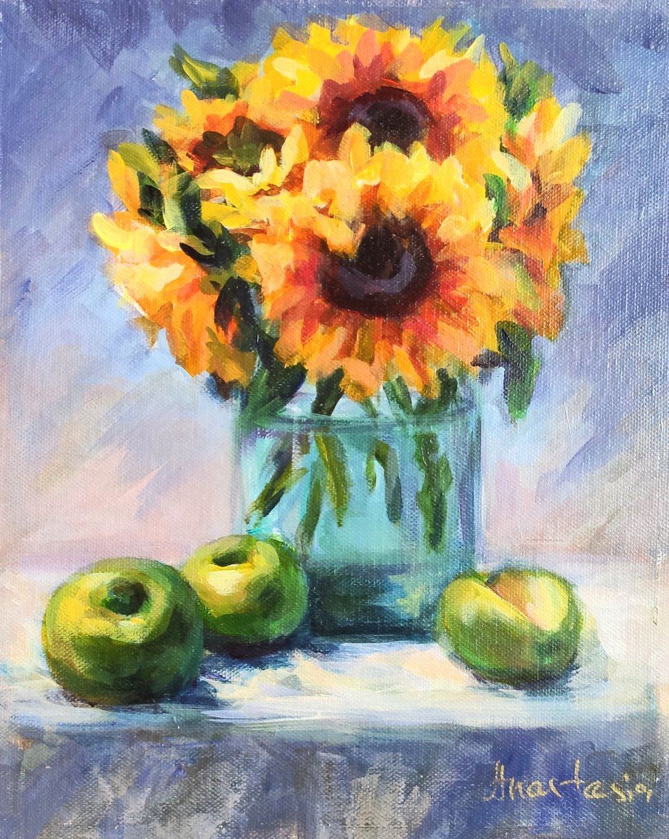 Still life with sunflowers Bouquet in vase by Anastasia Art Line