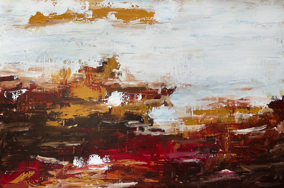 Abstract Landscape Acrylic Painting By Omar Obaid, 59 X 39", Untamed 2, Original Artwork