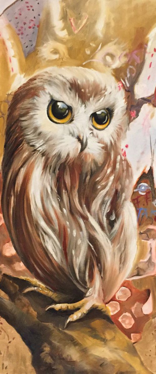 Studio for owl on room n 3 - original oil on canvas by Valentina Toma' aka Zoe Chigi