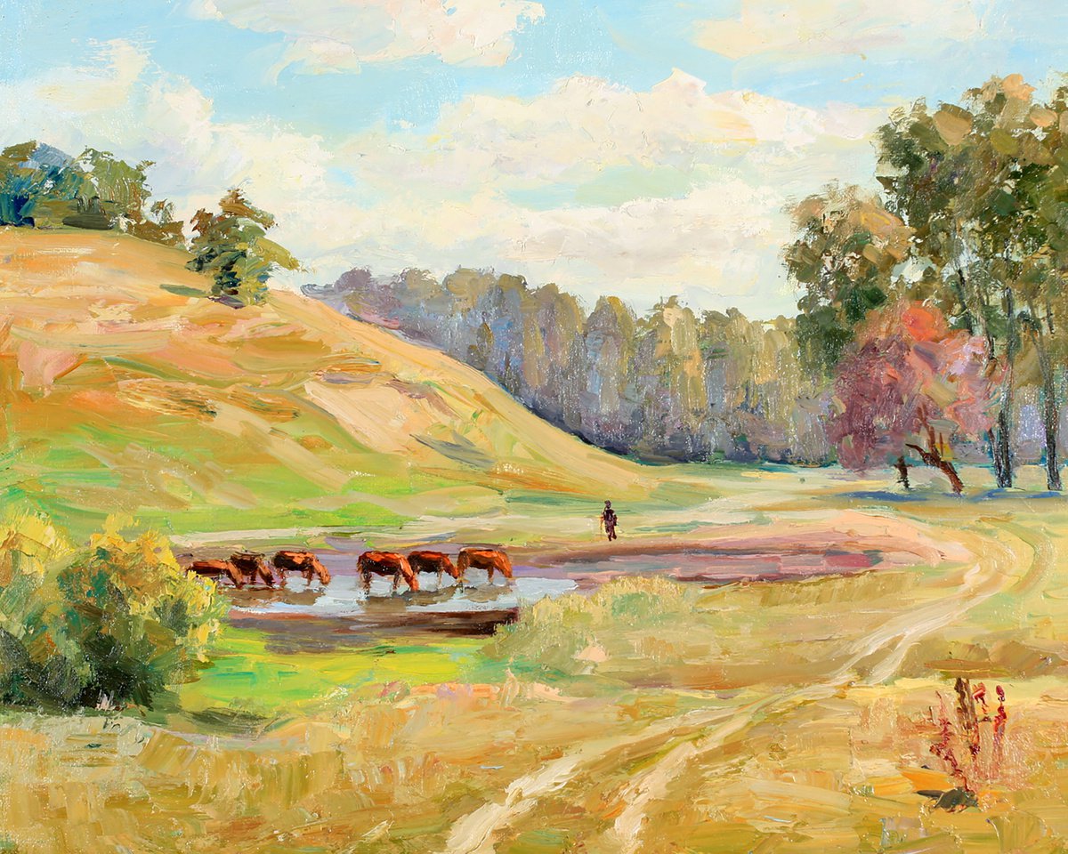 Oil painting At the watering place nSerb158 by Boris Serdyuk