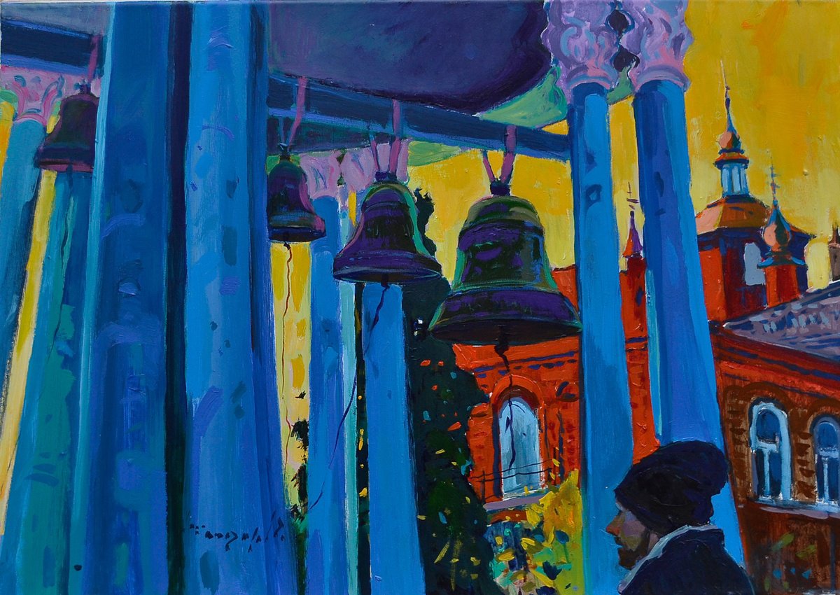 Impressionistic Cityscapes Oil Painting By Alexander Shandor, 31 X 24, Prayer For Ukraine, Original Artwork