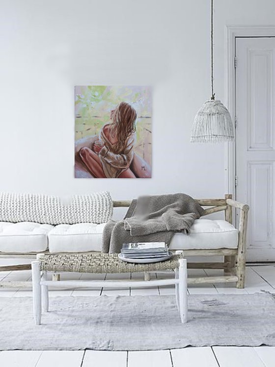 " WITH HOPE "  original painting palette knife GIFT MODERN URBAN ART OFFICE ART DECOR HOME DECOR GIFT IDEA