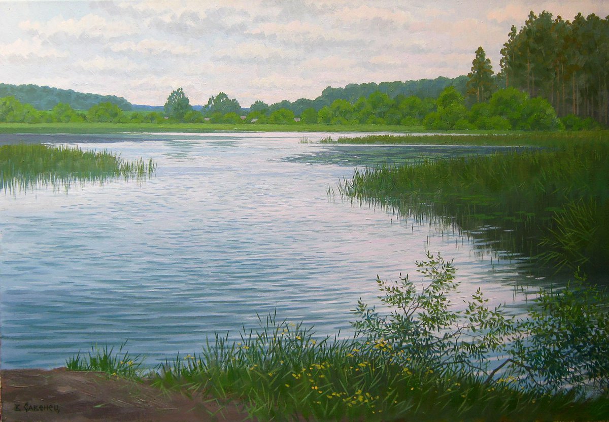 Impressionistic Landscape Oil Painting By Valeriy Savenets-1, 31 X 22", Windy Day, Original Artwork