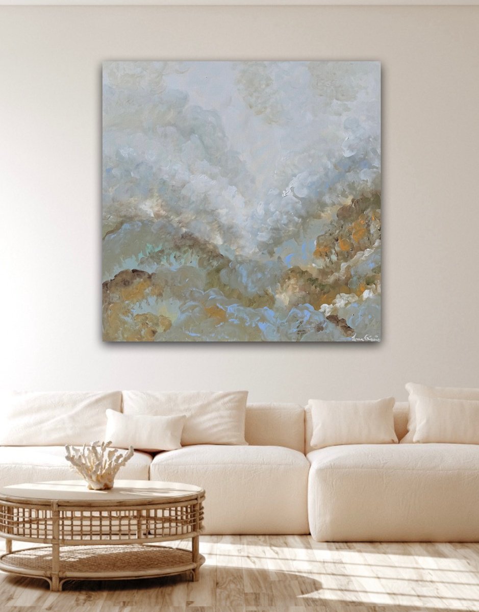 Abstract Landscape Acrylic Painting By Ivana Gigovic, 47 X 47, Misty Horizon, Original Artwork
