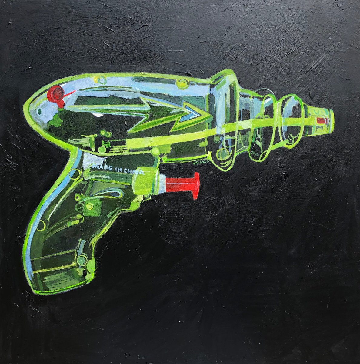 Photorealistic Still Life Oil Painting By Ken Vrana, 24 X 24", Just Add Water - Green Laser, Original Artwork