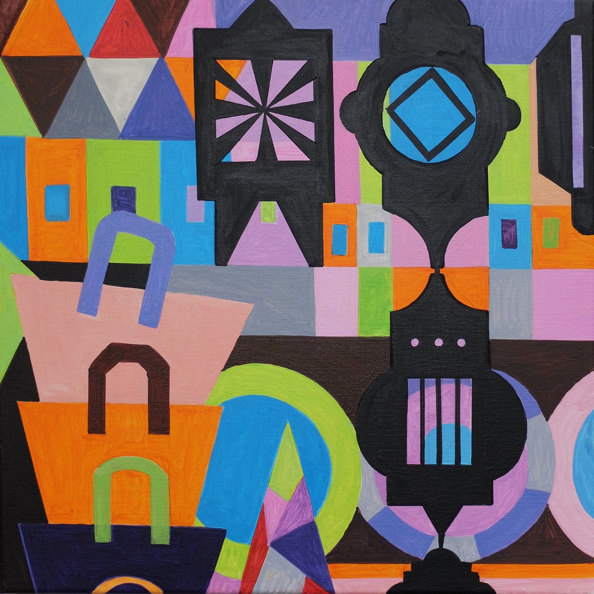 Graphic Acrylic Painting , Marrakesh-Souk_11B-C By Andre Baldet, 16 X 16, Artwork For Sale On Artfinder