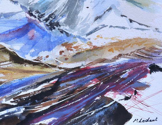 Snowy mountain watercolour