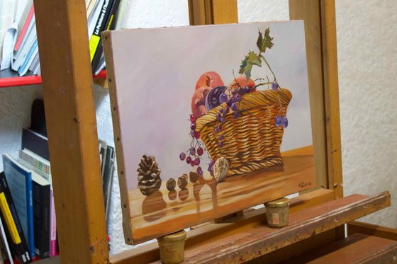 The basket of fruits, Original Still Life by Anne Zamo