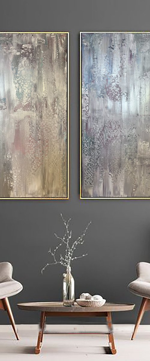 Diptych Silver Serenade large size painting by Marina Skromova