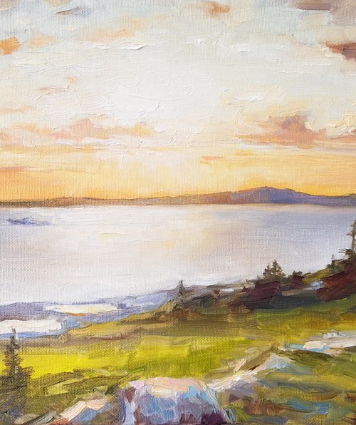Golden sunset 2, original, oil on canvas impressionistic landscape by Alexander Koltakov