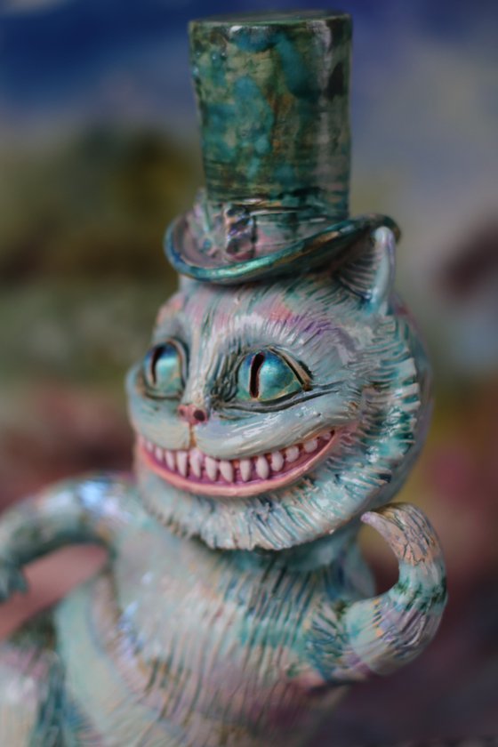 From the Alice in Wonderland. Cheshire Cat.  Clay sculpture.