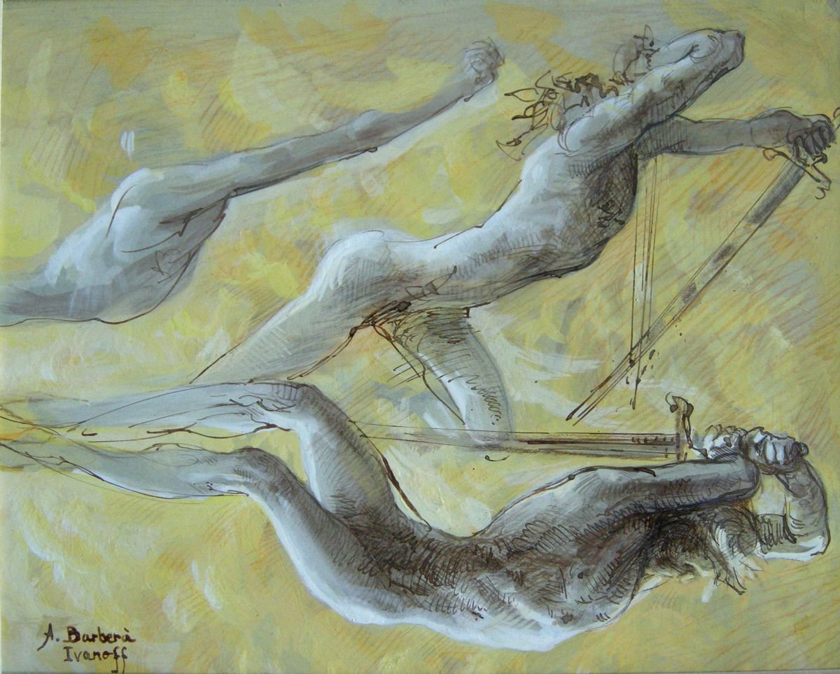 Expressive Portrait Ink Drawing By Alexandre Barbera-Ivanoff, 16 X 13, The Alphabet (Study), Original Artwork