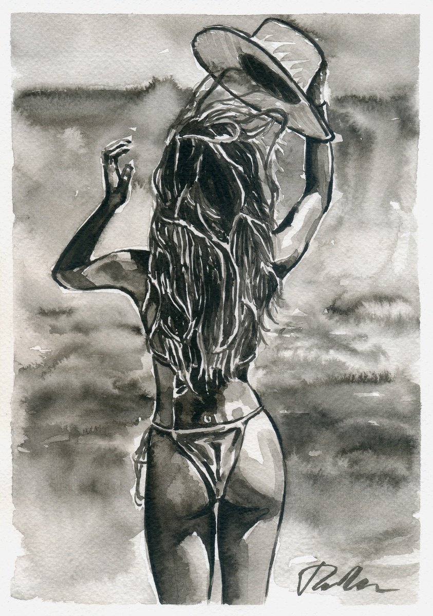 Girl, sea, bonnet and wind by Tashe