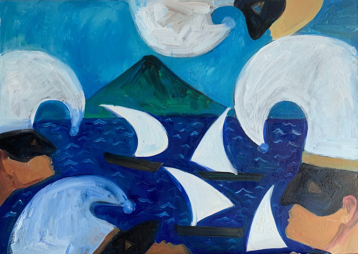 Impressionistic Landscape Oil Painting By Olga Pascari, 28 X 20", Napoli Seascape, Original Artwork