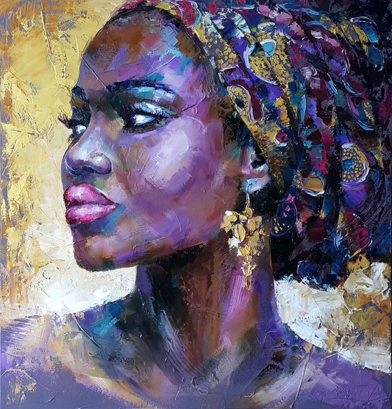 Portrait african woman, oil original painting on canvas