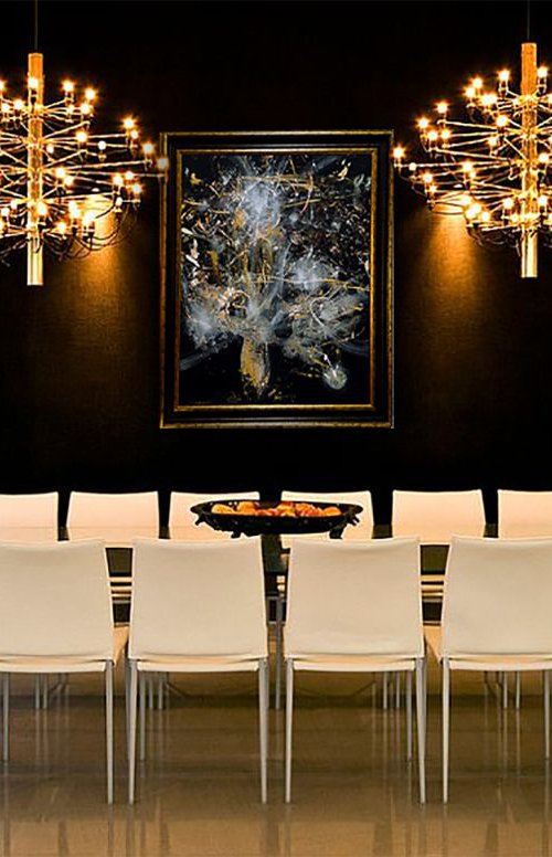 LARGE DARK GOLD FRAMED STILL LIFE LIKE UNIVERSE TRAVELING SUPERBE DIAPHANE ENERGY MASTERPIECE BY OVIDIU KLOSKA by Kloska Ovidiu