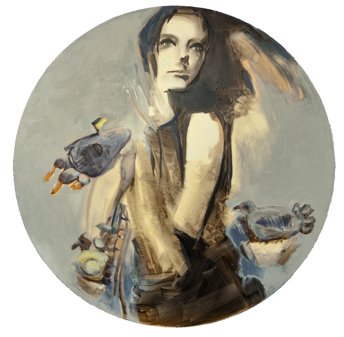 Expressive Portrait Oil Painting By Mykola Dzhychka, 39 X 39", Lazy Rocket, Original Artwork