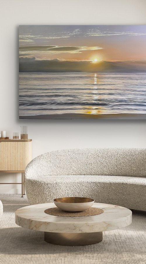 Golden Sunrise Over Calm Ocean by Aflatun Israilov