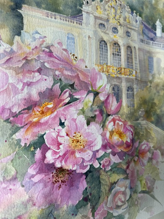 Pink Roses Blooming in a Fairytale Palace