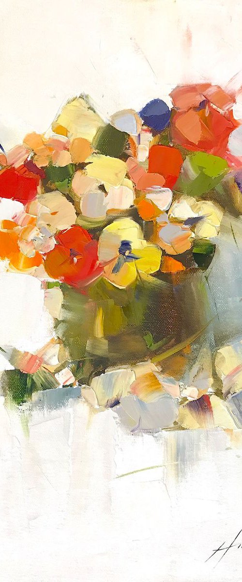 Pansies, Oil painting by Palette Knife, One of a kind, Handmade artwork by Vahe Yeremyan