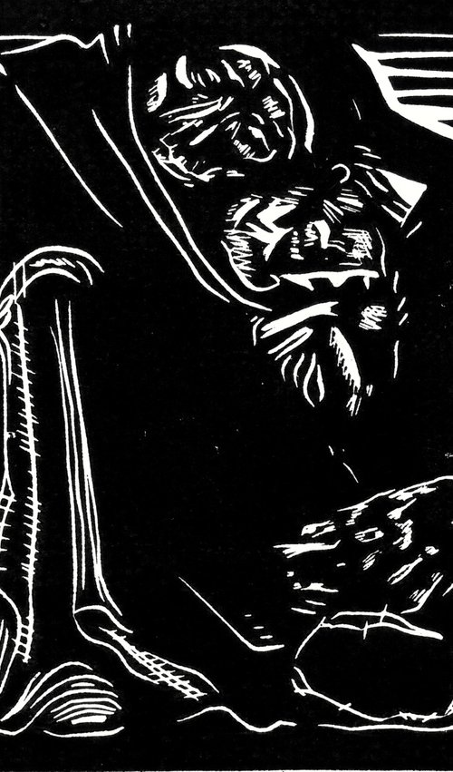 Tod mit Frau im Schoss - Linoprint inspired by Kaethe Kollwitz by Reimaennchen - Christian Reimann