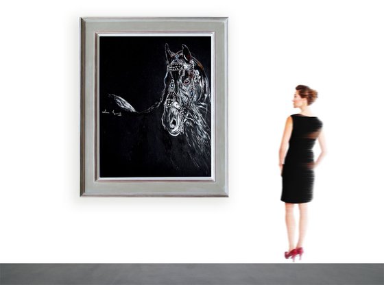 On black / Horse Head Equine Art  Modern Contemporary Wall Art Home Decor  by Anna Sidi