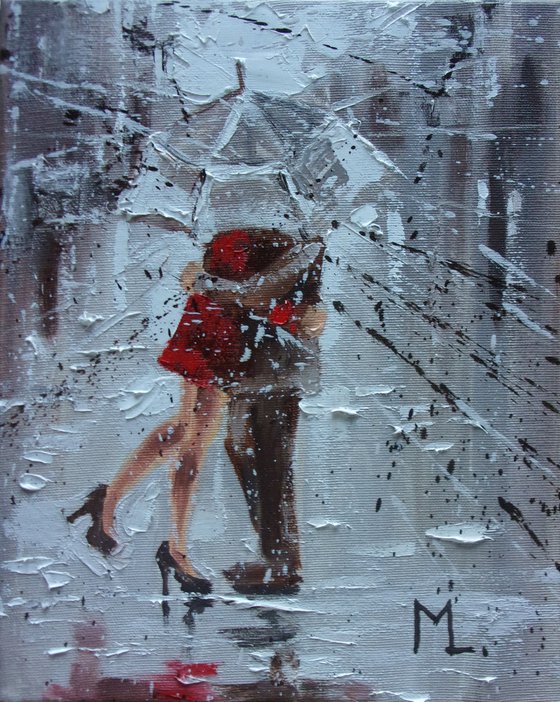 " DATE " FOR V. original painting CITY palette knife SPRING RAIN