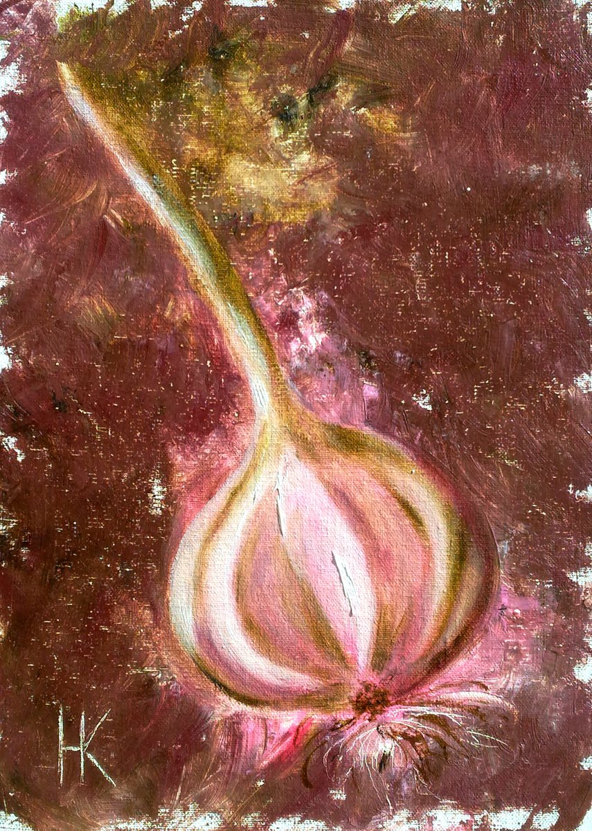 Garlic Painting Vegetable Original Art Food Small Oil Artwork Still Life Home Wall Art 7 b... by Halyna Kirichenko