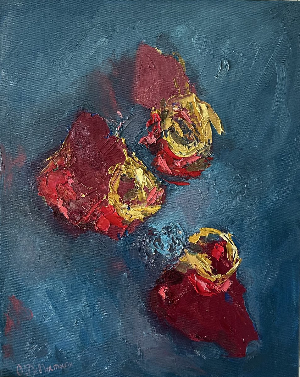 Expressive Abstract Oil Painting By Olga Mcnamara Biennaleartist, 21 X 17", Trialogue, Original Artwork