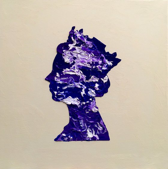 Queen #78 on ivory , purple and silver PAINTING INSPIRED BY QUEEN ELIZABETH PORTRAIT