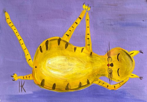 Cat Yoga - original painting by Halyna Kirichenko