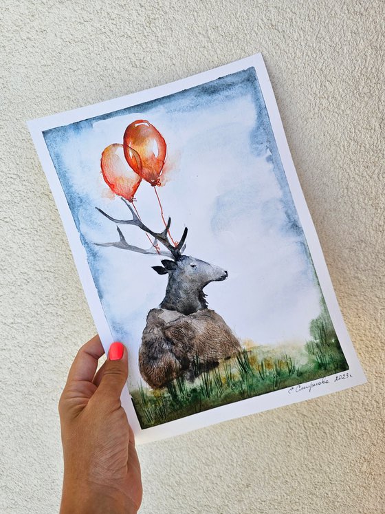 Deer With Balloons (small)