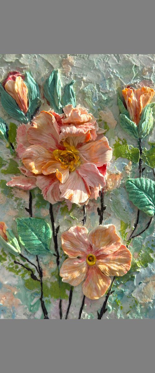 3D Sculptural Floral Relief Art by Lena Owens at OLena Art