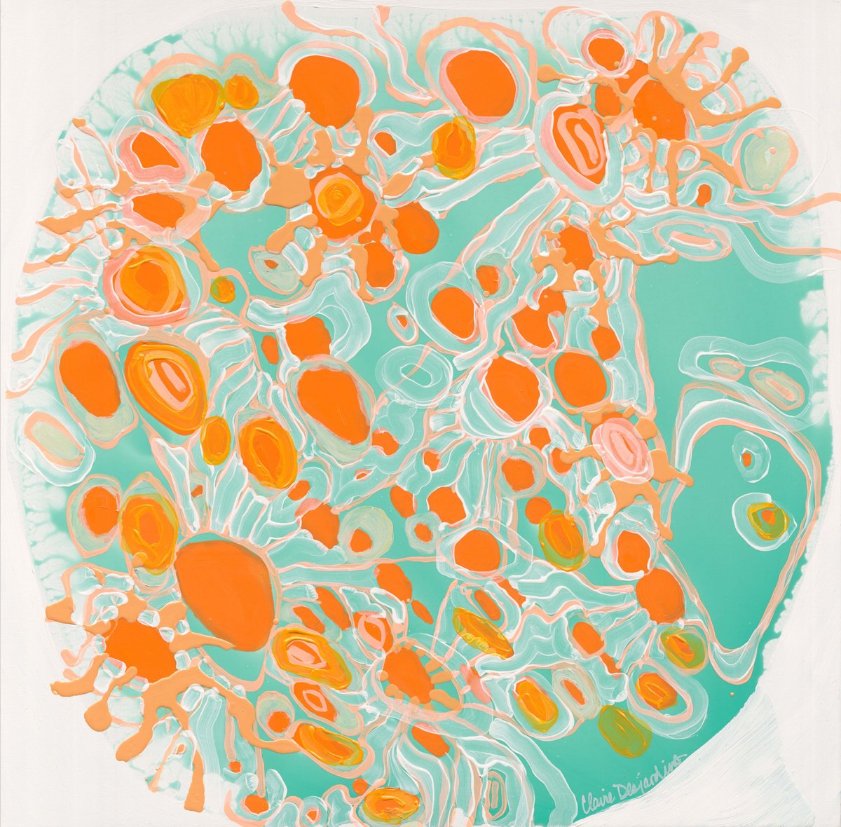 Abstract Acrylic Painting By Claire Desjardins, 36 X 36, Jellyfish On The Beach, Original Artwork