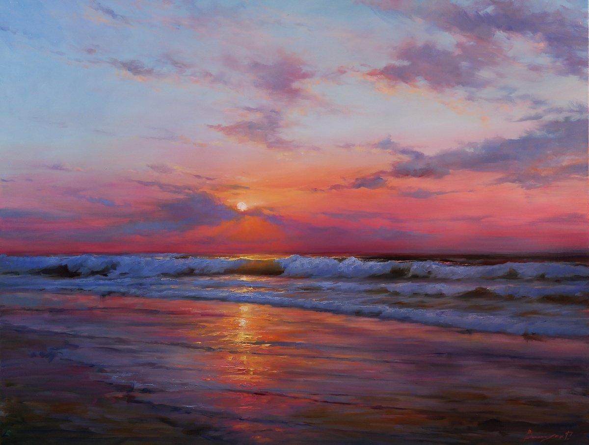 Impressionistic Landscape Oil Painting By Gennady Vylusk, 35 X 28, Solar Symphony, Original Artwork