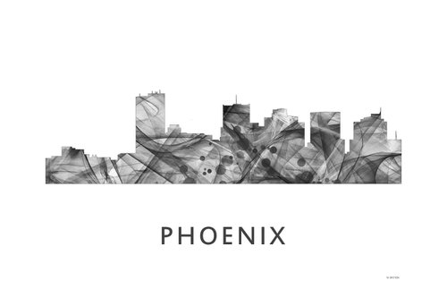 Phoenix Arizona Skyline WB BW by Marlene Watson