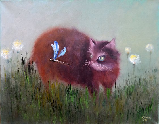 Cat and dragonfly