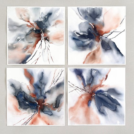 Abstract flowers set of 4