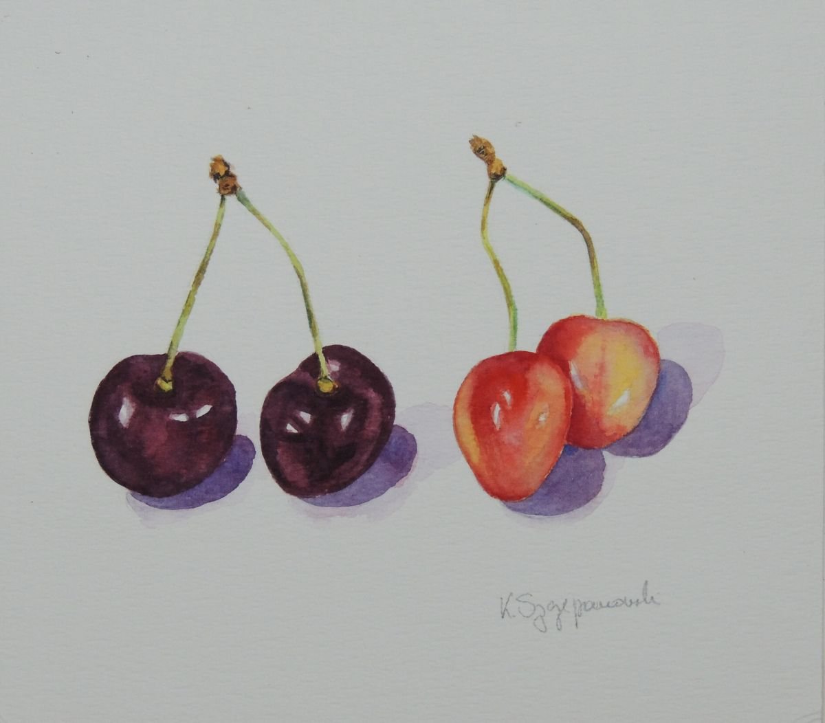 Two pairs of cherries by Krystyna Szczepanowski