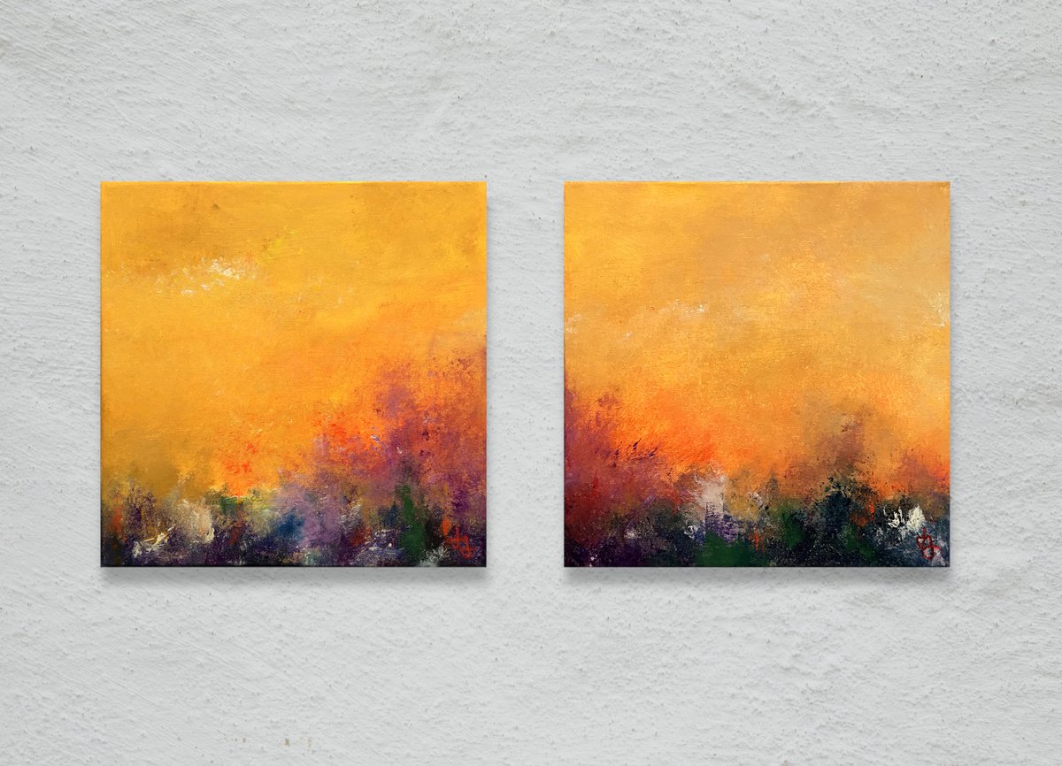 Heat I - II (Diptych) - set of original abstract paintings by Jon Joseph