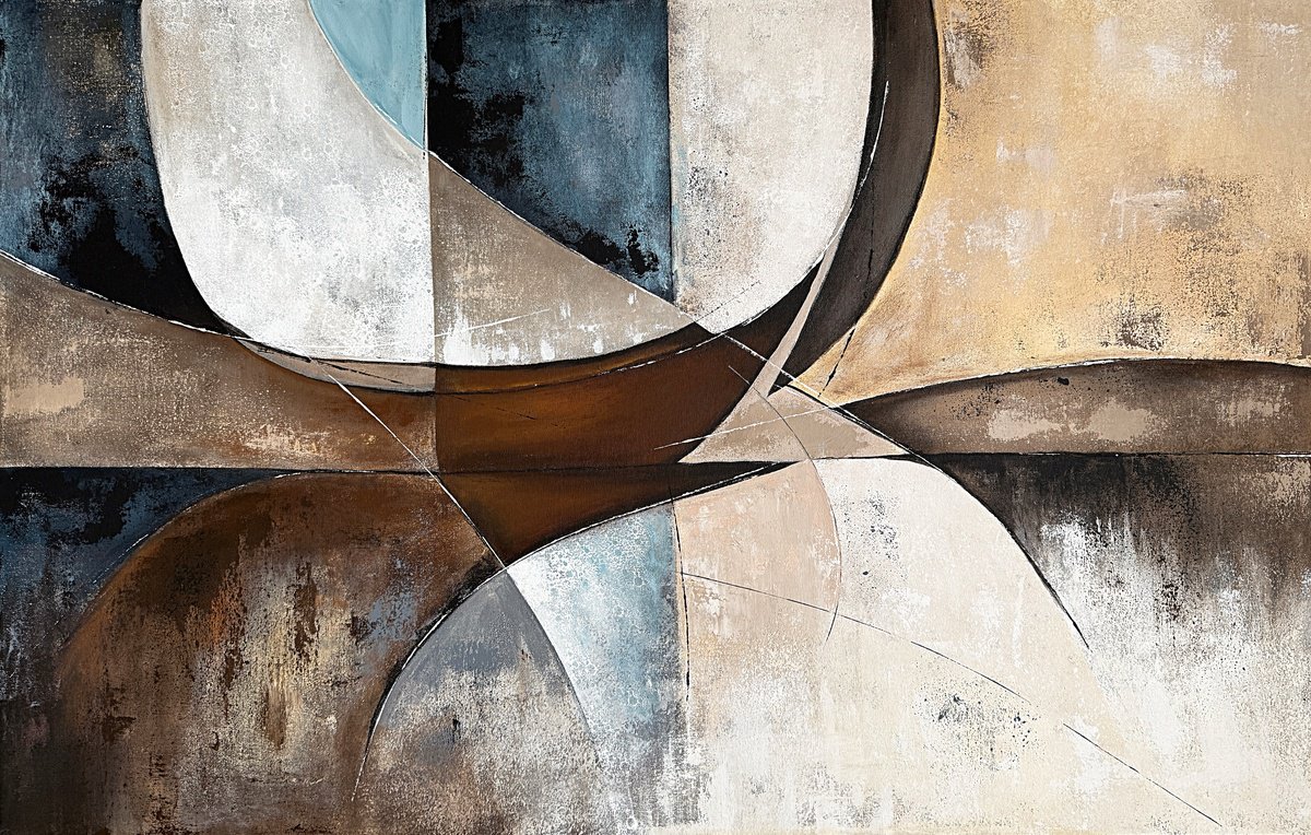 Geometric Abstract Acrylic Painting By Tatiana Malinovscaia, 43 X 28", Curved Equilibrium, Original Artwork