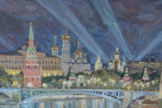 "View of the Kremlin at night"