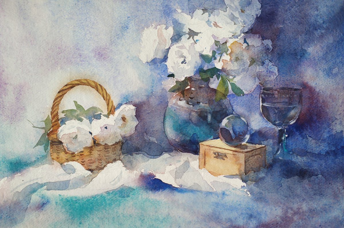 Impressionistic Botanical Watercolour By Jing Chen, 17 X 12, Blossom 30, Original Artwork