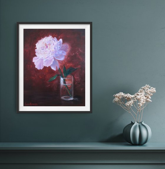 Pink Peony in a glass still life