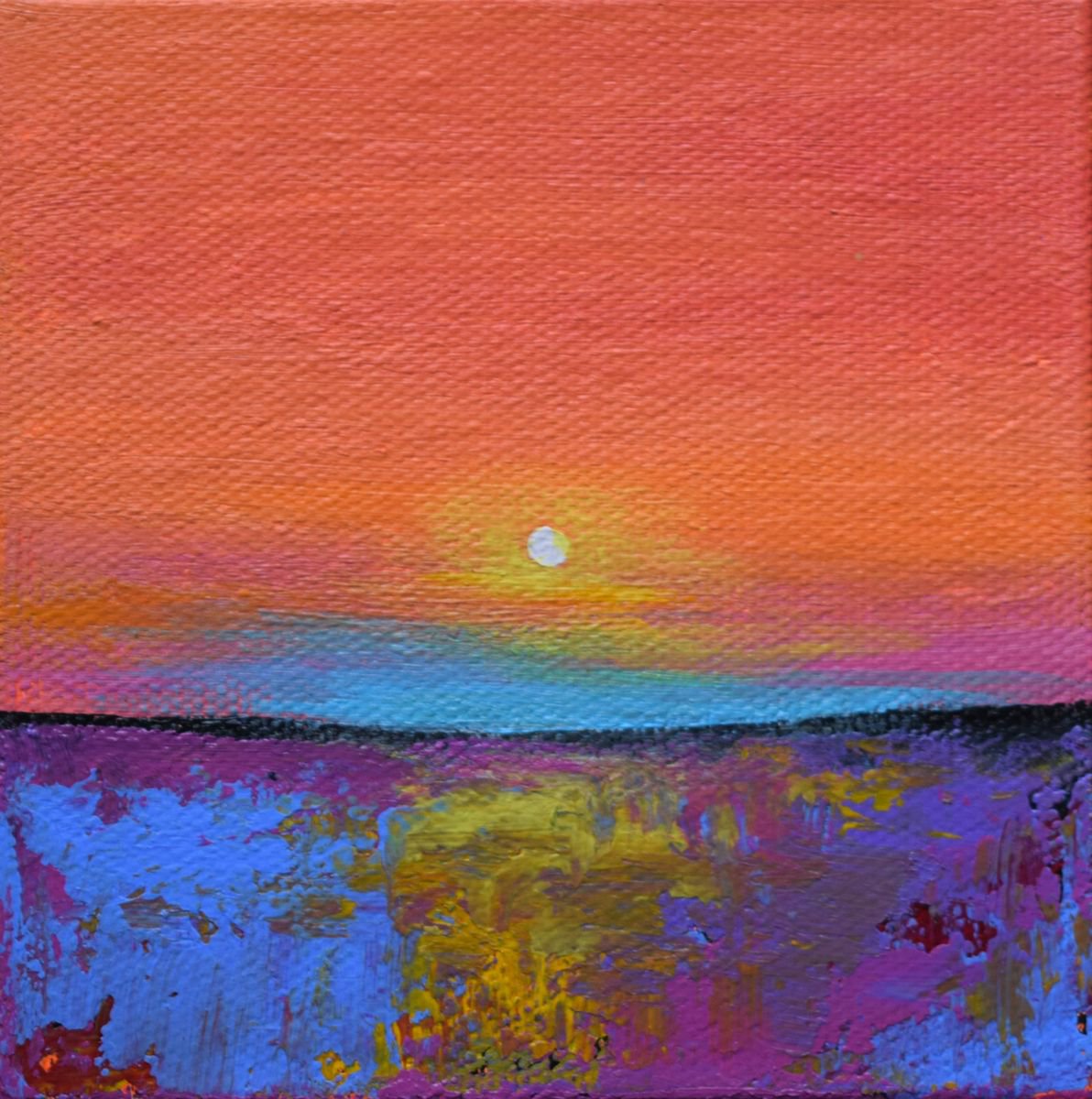 Sunset Red Sky !! Miniature painting !! Small Painting !! Office Art !! by Amita Dand
