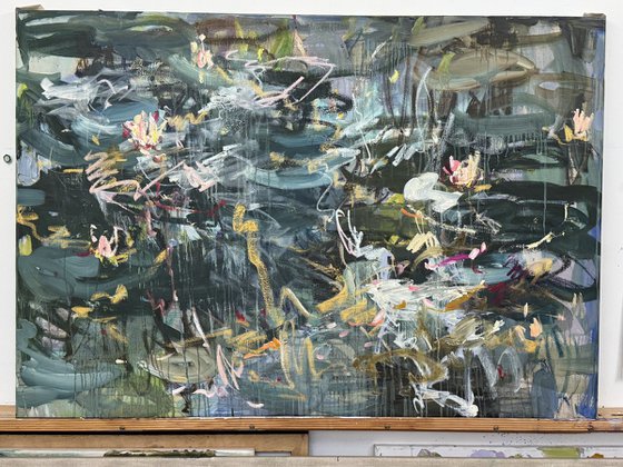 Dark pond. Water lilies